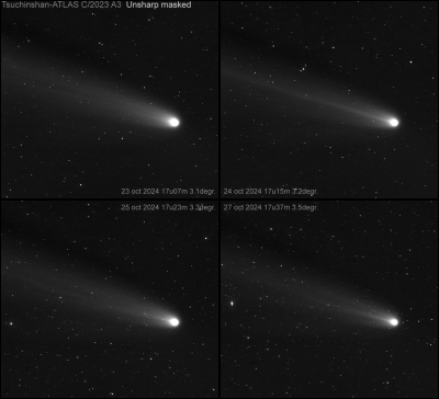 Comet Tsuchinshan-ATLAS 23-27 october 2024, unsharp masked